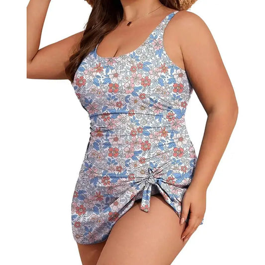 Virovana™ “Floria” Summer Swimdress  Sleeveless U-Neck Bathing Suit with Tie Knot Detail